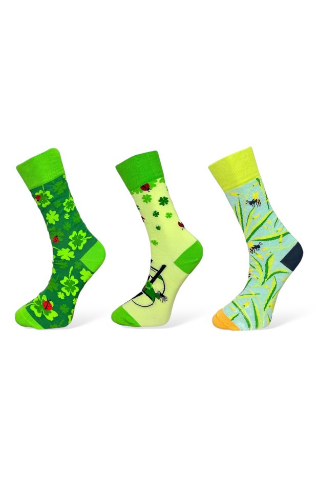 3-Piece Patterned Unisex Flexible Moisturizing Cotton Socks