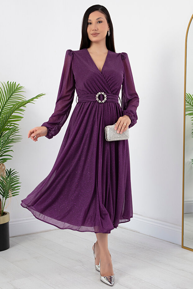 Kruze Yaka Simli Tül Elbise GRS3590 - 3