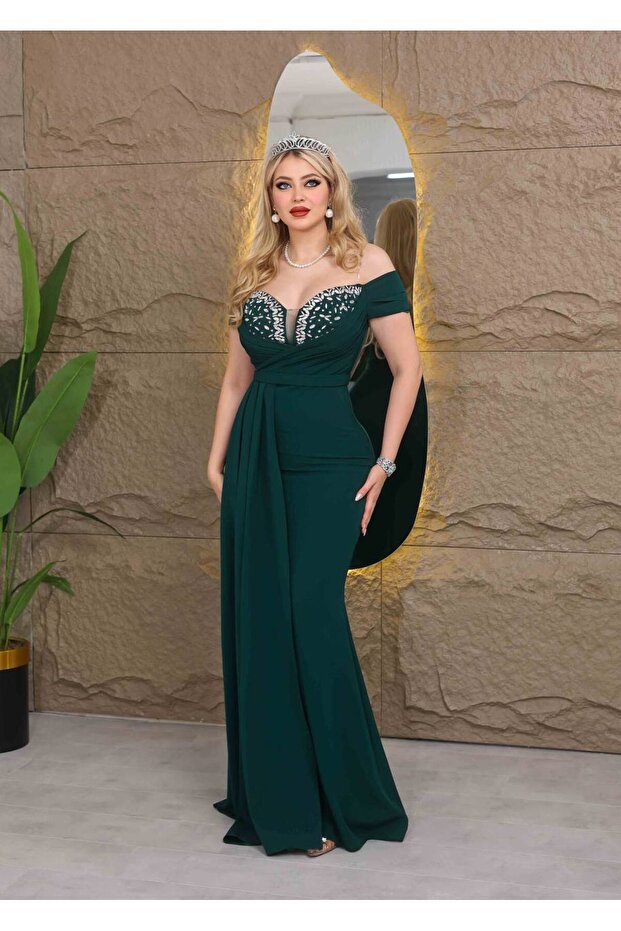 Dabul Fabric Stoned Designed Evening Dress