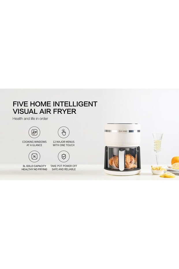 Five Home Kz126d Borosilikat Camlı Airfryer 3 Lt Air Fryer 1200w - 4
