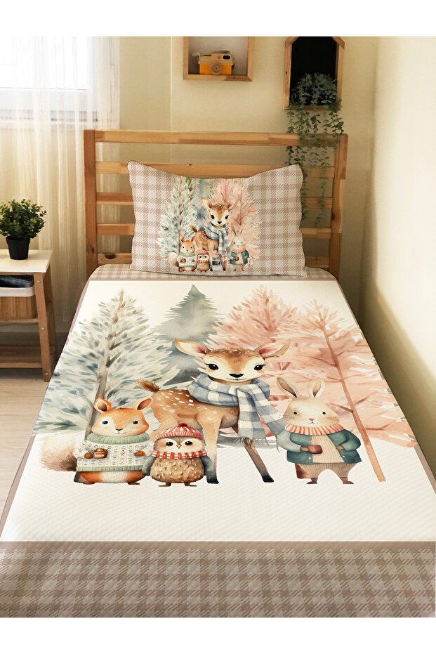 Cute Animal Patterned Single Pique Set - Without Beafs