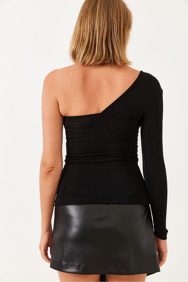 Kadın Drape Detaylı Tek Omuz Buzi Kumaş Bluz 60251848 - 6