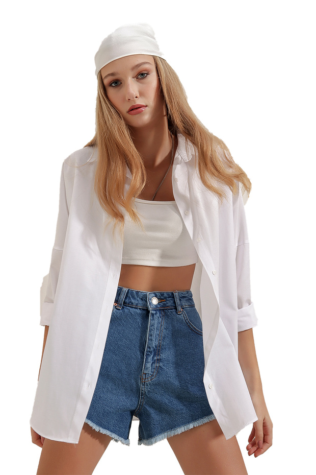 Oversize Uzun Basic Gömlek 3900 Ds22yb113900 - 5