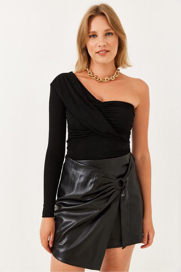 Kadın Drape Detaylı Tek Omuz Buzi Kumaş Bluz 60251848 - 7