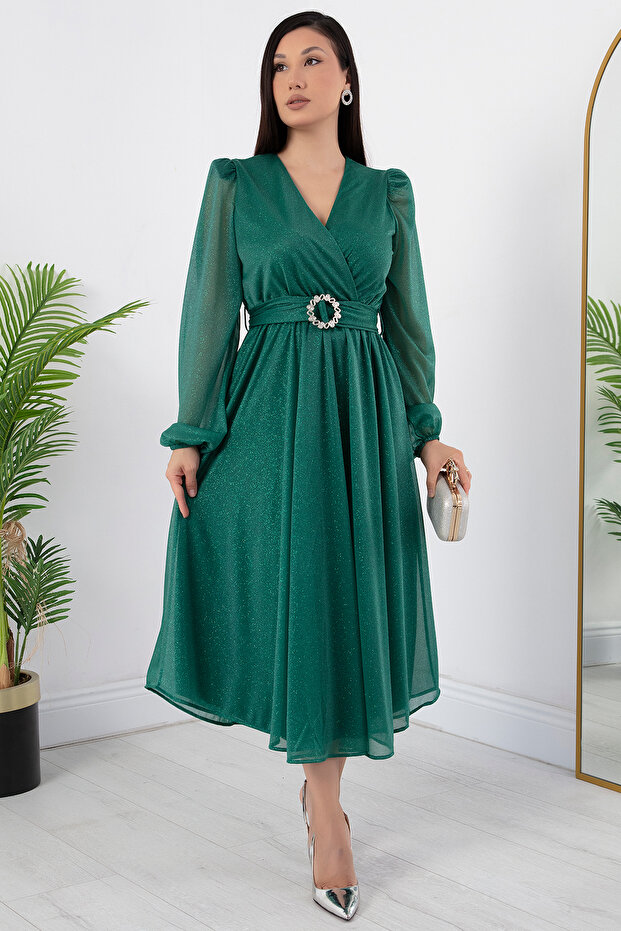 Kruze Yaka Simli Tül Elbise GRS3590 - 3