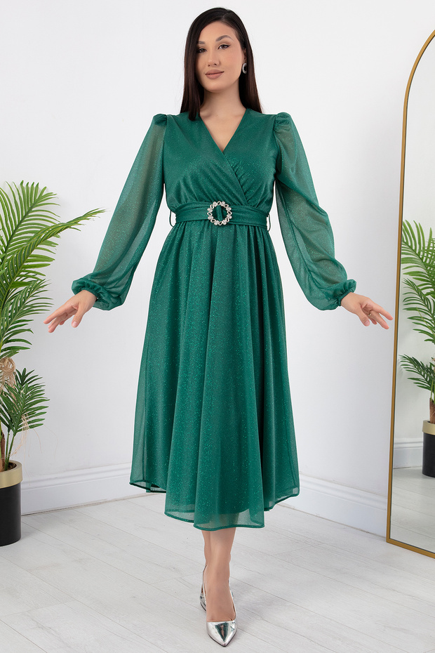 Kruze Yaka Simli Tül Elbise GRS3590 - 5