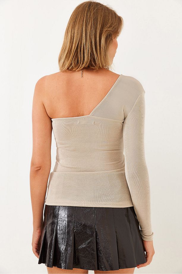 Kadın Drape Detaylı Tek Omuz Buzi Kumaş Bluz 60251848 - 6