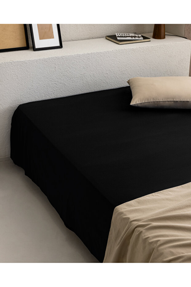 Manon Double 100% Cotton Ranforce Elasticless Sheet - Black