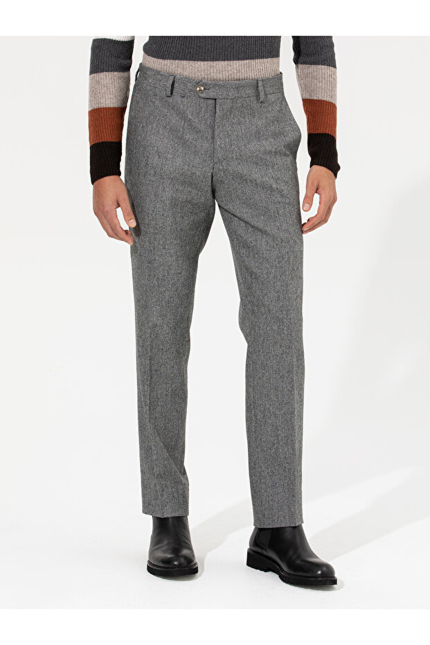 Antrasit Slim Fit Mikro Desenli Yün Karışımlı Kumaş Pantolon 50255517-VR006 - 2
