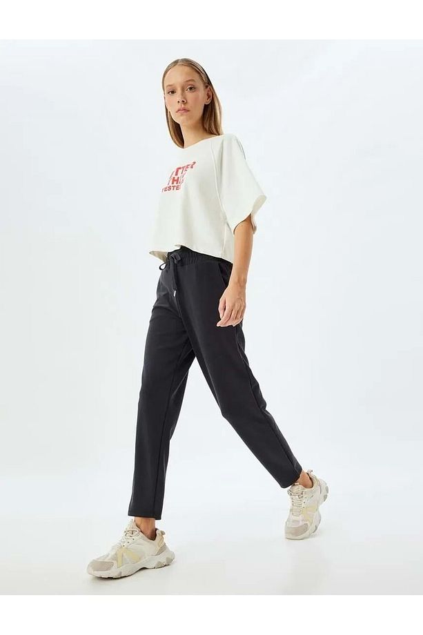 Jogger Eşofman Altı Yüksek Bel Bağcıklı 5WAK40108NK SİYAH - 6