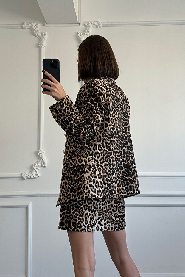 Double Breasted Gold Buttoned Jacket - Black - 5