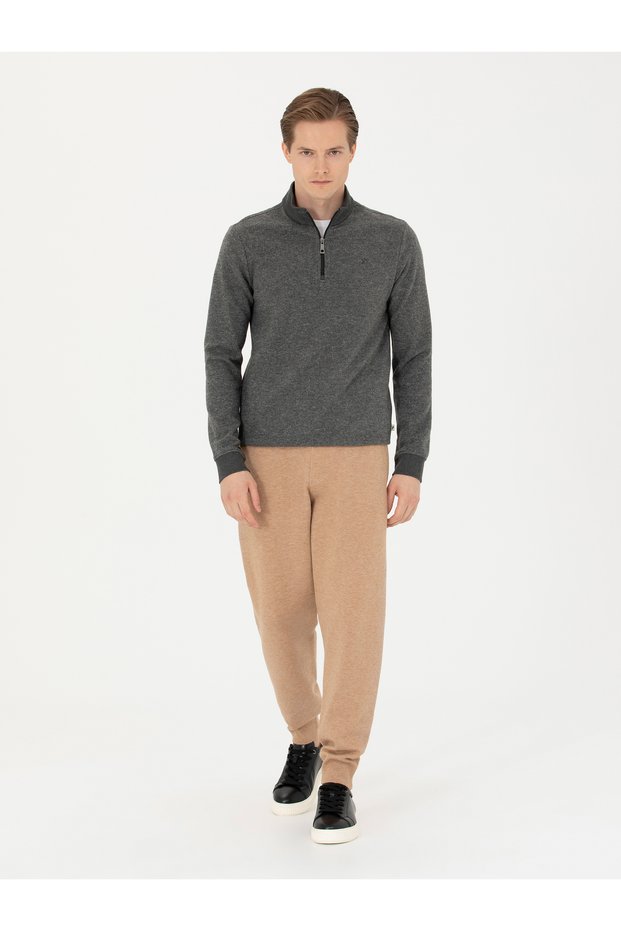 Beige Slim Fit Stand Collar Knitwear Trousers 50279422-Vr011