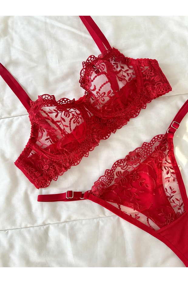 Marte Red Underwire Bralet Set - 4