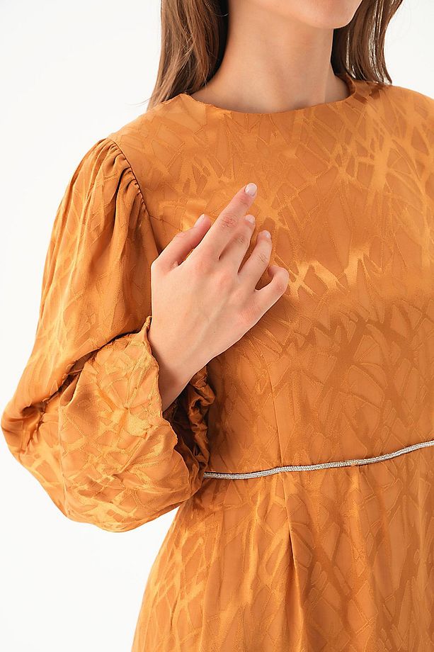 4209A Balon Kol Elbise Camel - 6