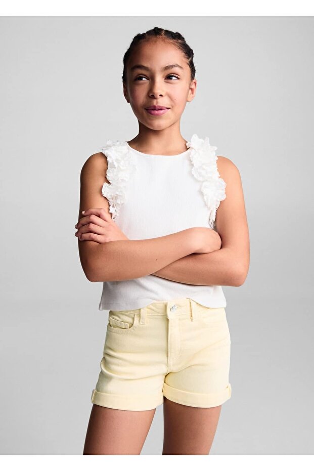 Paçaları kıvrık denim şort - 1