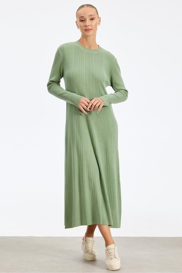 Ribbed Çağla Half Fisherman Dress