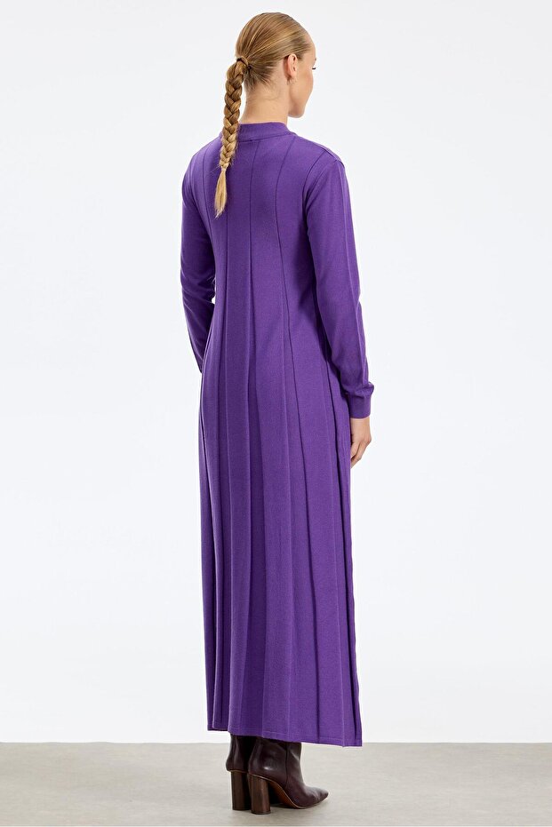 Kalın Piliseli Triko Elbise MOR - 4