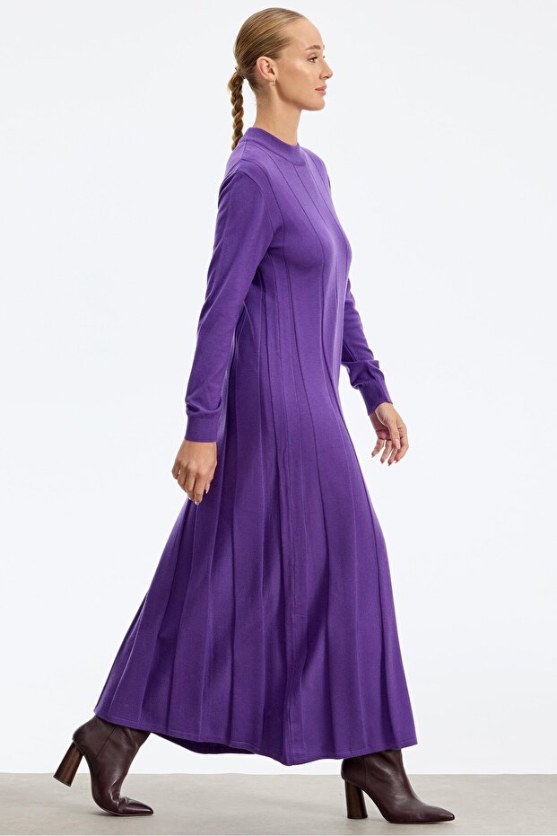 Kalın Piliseli Triko Elbise MOR - 1