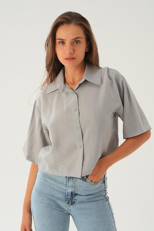 موديل 4159A - قميص قصير رمادي كبير الحجم - 5