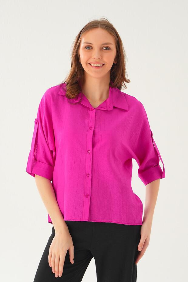 Fuchsia Folded Sleeve Shirt 4157A - 2