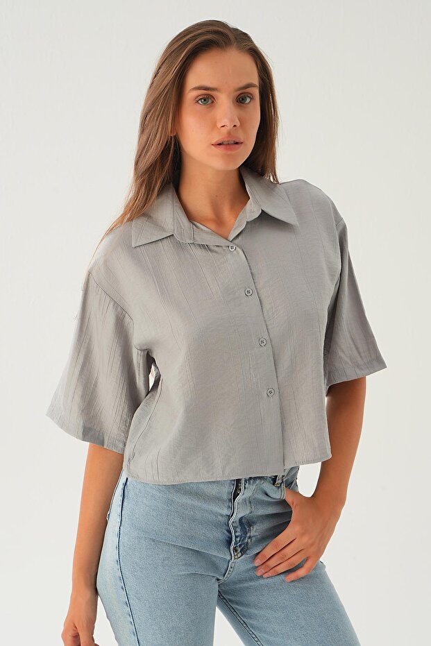 موديل 4159A - قميص قصير رمادي كبير الحجم - 1