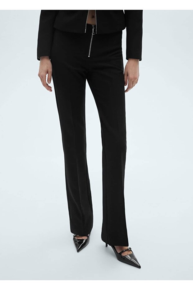 Fermuarlı flare pantolon - 1