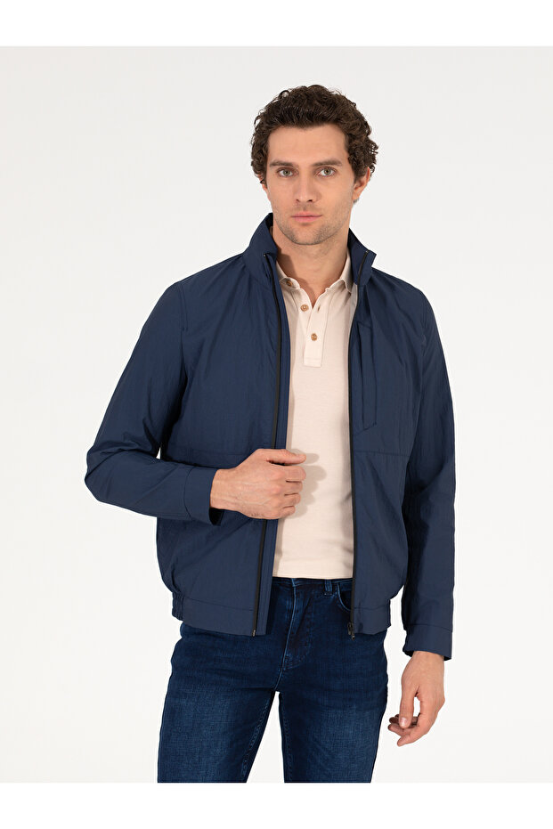 Navy Blue Hooded Seasonal Coat 50266442-Vr033