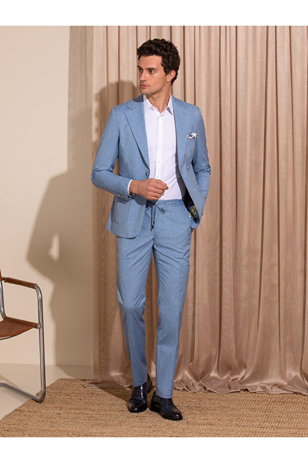 Blue Slim Fit Fabric Trousers 50265240-Vr036