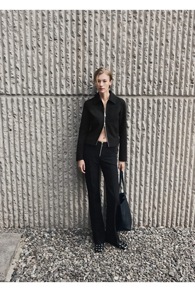 Fermuarlı flare pantolon - 7