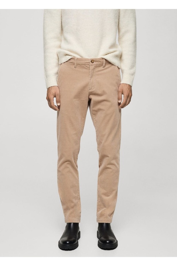 Dar kesim fitilli kadife pantolon - 1