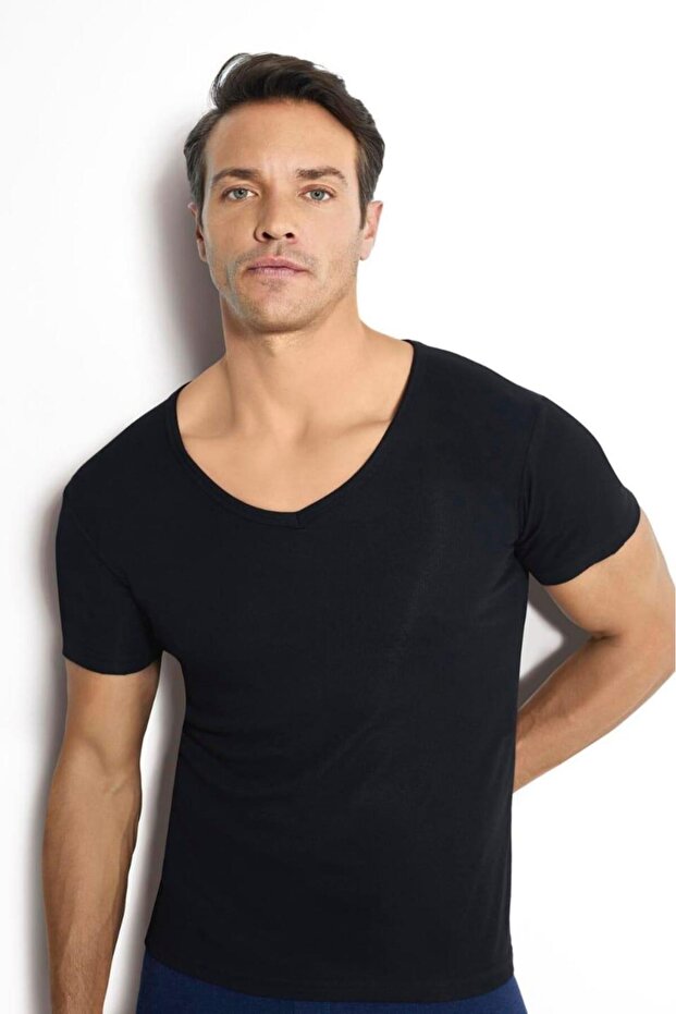 162 Men's Thermal Underwear Top Short Sleeve V-Neck Single Piece