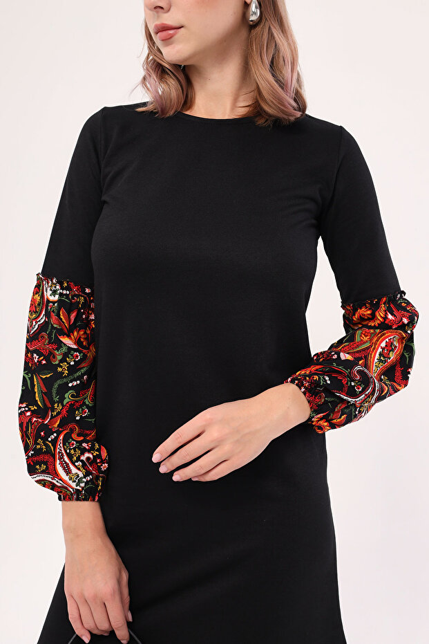 Buntes Ballonkleid für Damen mit schwarzen Ärmeln ARM-19K001215 - 2