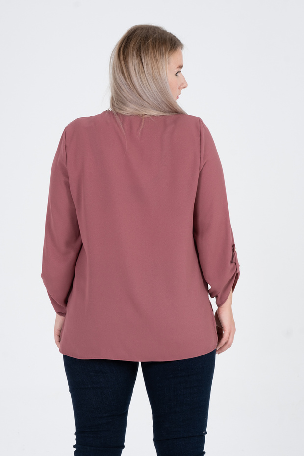 Büyük Beden Aksesuarlı Basic Bluz - 4