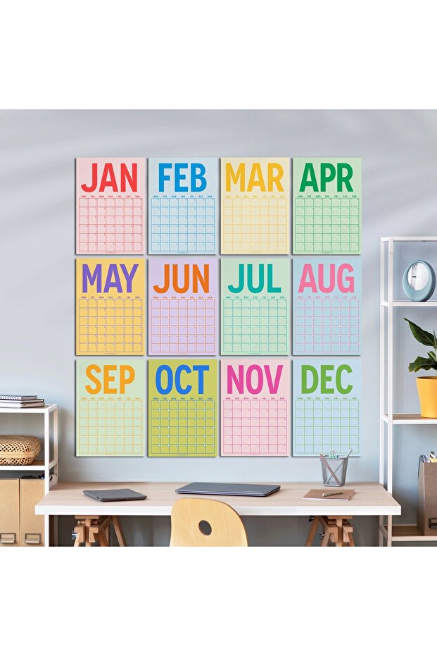 Sürekli Takvim, 12 Aylık Tarihsiz Takvim, Aylık Planlayıcı Takvim, A4, 33 x 48 cm, Undated Monthly W - 1