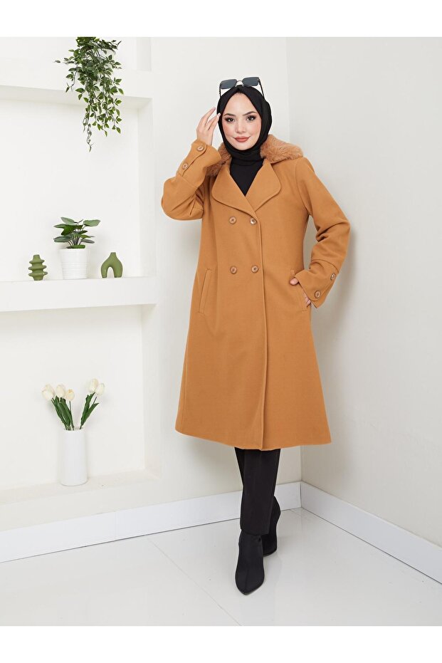 CK-1007 نموذج معطف مخيط بياقة فروي