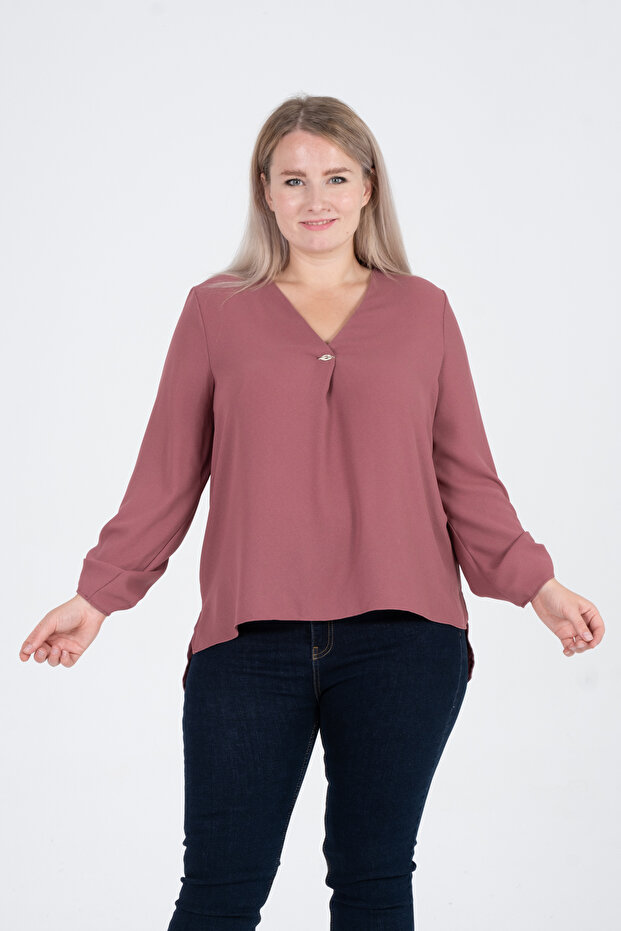 Büyük Beden Aksesuarlı Basic Bluz - 2