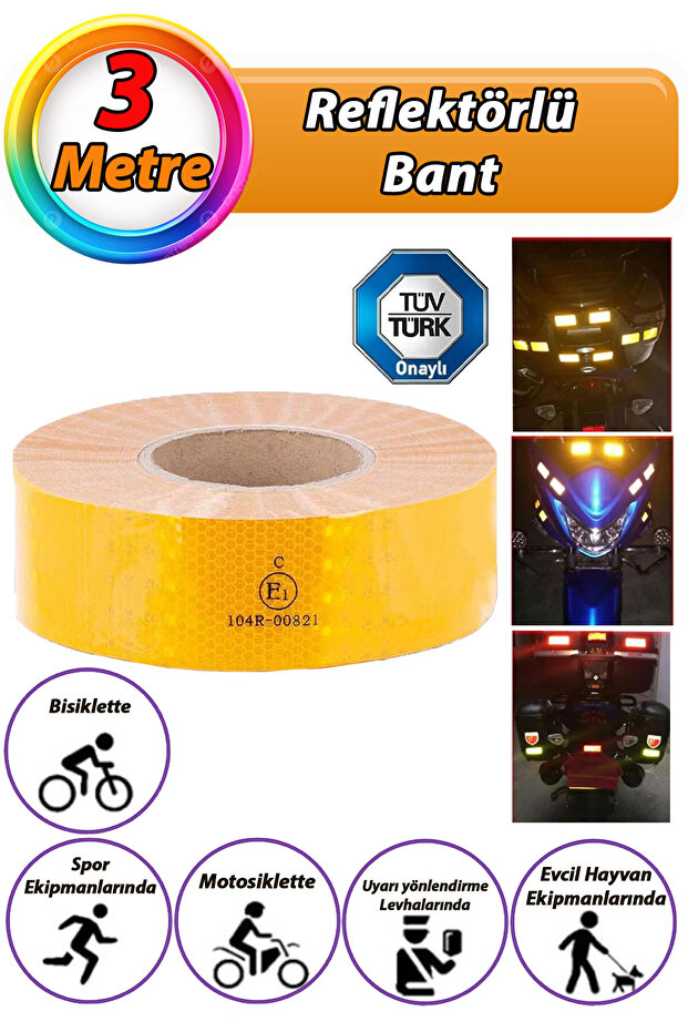 Reflective Highlighter Vehicle Auto Truck Strip Tape with 3 Mt Reflector Solid Yellow Caution Tape with Tweezer Approval