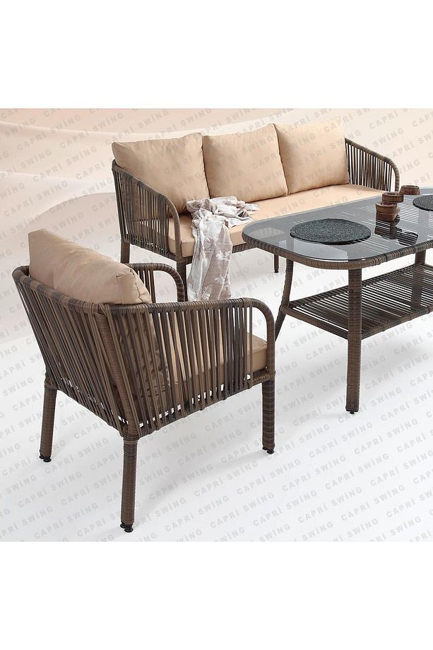 Capri Swing Artemis Üçlü Rattan Balkon Bahçe Takımı | Kahve - 3