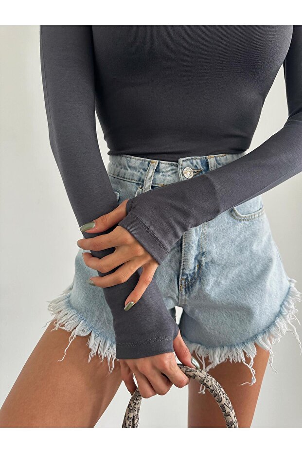 Massimo Pamuklu Basic Bluz Antrasit - 2