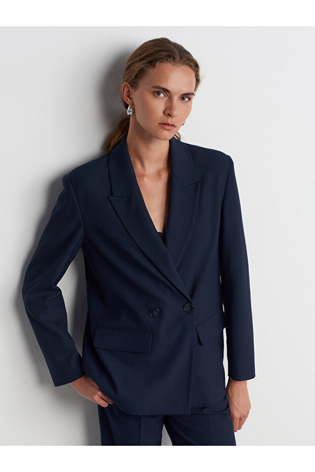 60747 Double Breasted Jacket-Navy Blue - 5