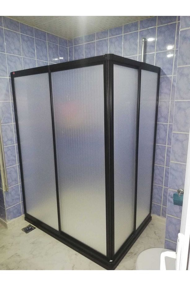 120 X 90 Teknesiz Mika Plastik Camlı Siyah Profilli Duşakabin - 5