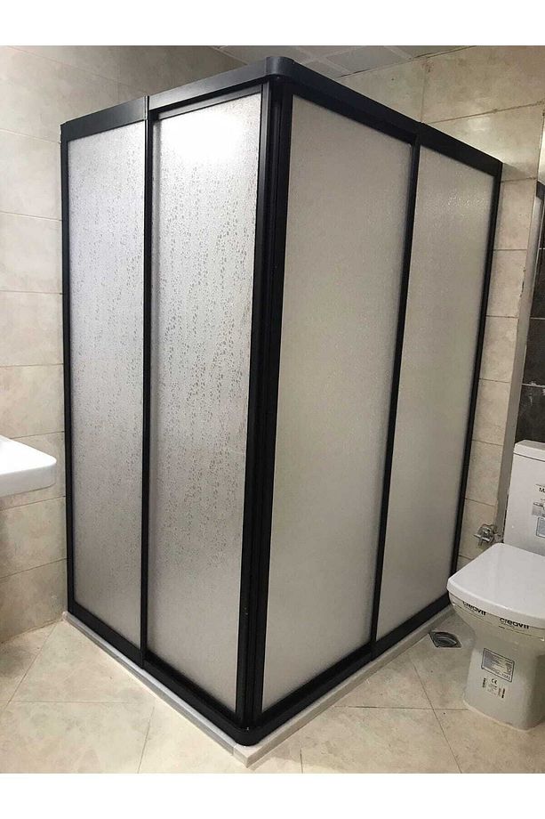 120 X 90 Teknesiz Mika Plastik Camlı Siyah Profilli Duşakabin - 2