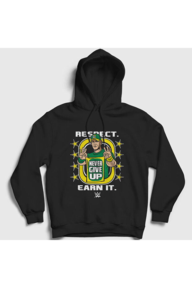 Unisex Black Never Give up Wrestling Wwe John Cena Hooded Sweatshirt 498638Tt