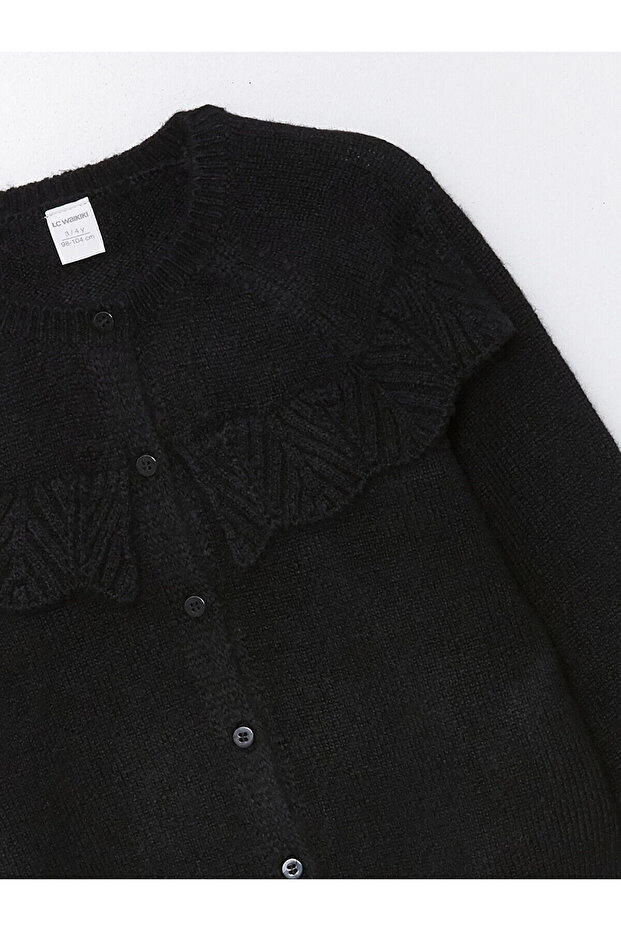 LCW Kids Siyah Bisiklet Yaka Basic Kız Çocuk Hırka - 3