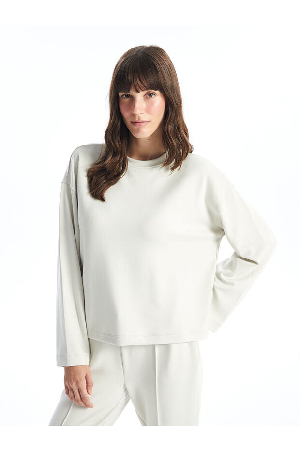 Lcw Bisiklet Yaka Düz Oversize Kadın Sweatshirt - 1