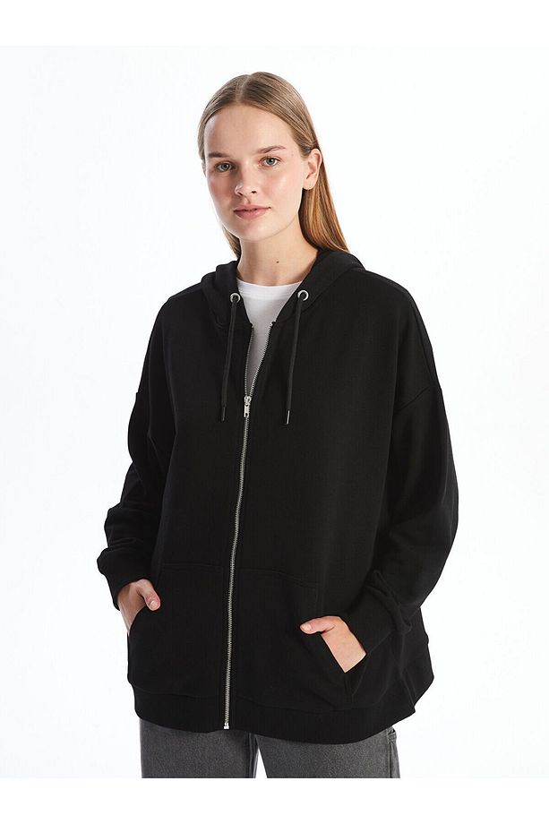 Lcw Modest Kapüşonlu Oversize Kadın Fermuarlı Sweatshirt - 1