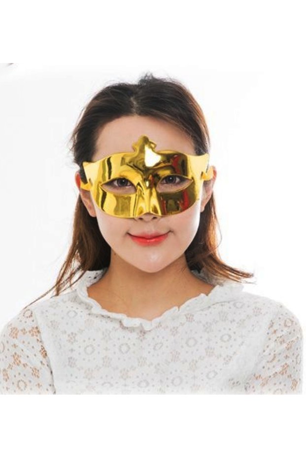 Gold Color Costume Party Extra Shiny Prom Mask 15X10 cm