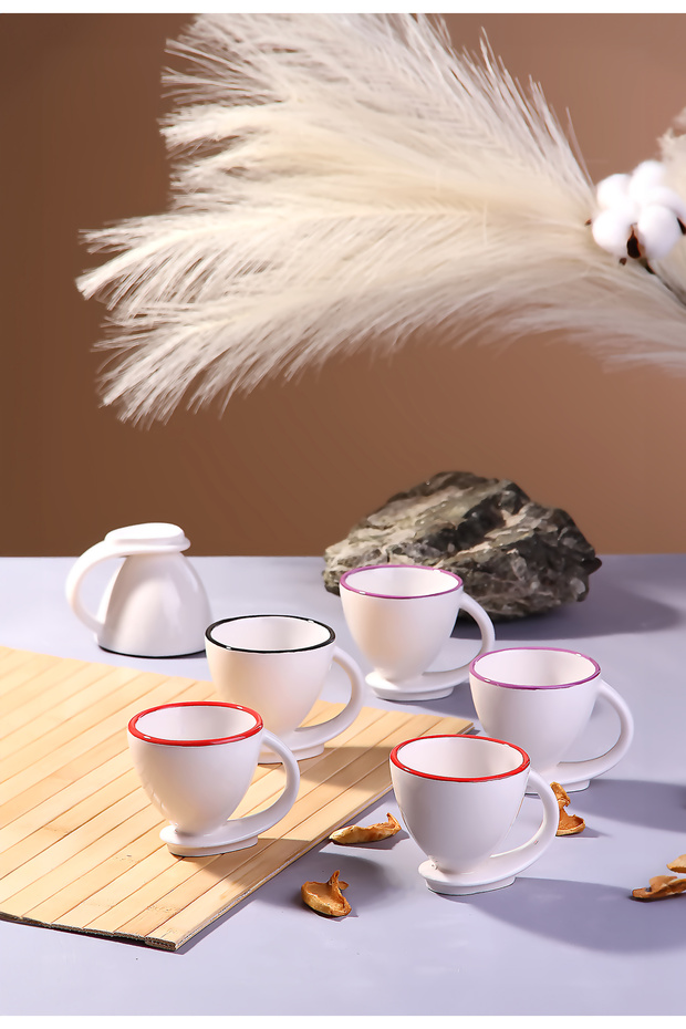 Colorful Turkish Coffee Cup Set with Saucer 6-Piece Coffee Cup Set 85 ml