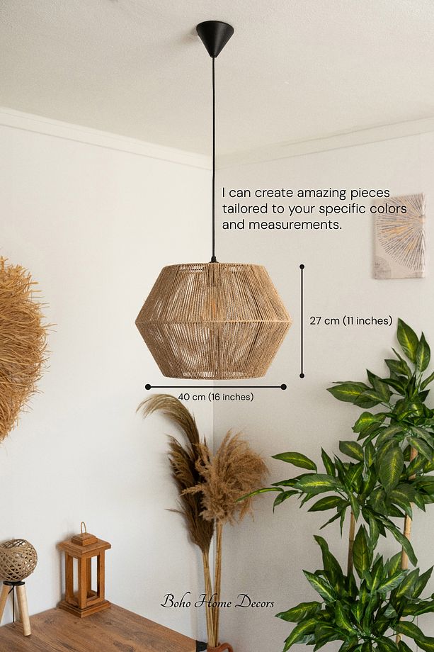 Bohem Avize Rustik Rattan Avize Hasır Avize Jüt Avize Doğal El İşçiliği Boho Chandelier - 3