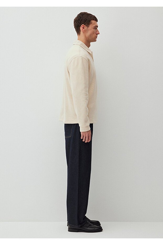 Düğmeli Beyaz Basic Sweatshirt 0S10266-81202 - 6